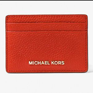 MICHAEL KORS Genuine Pebble Leather Card Holder Bright Red NEW